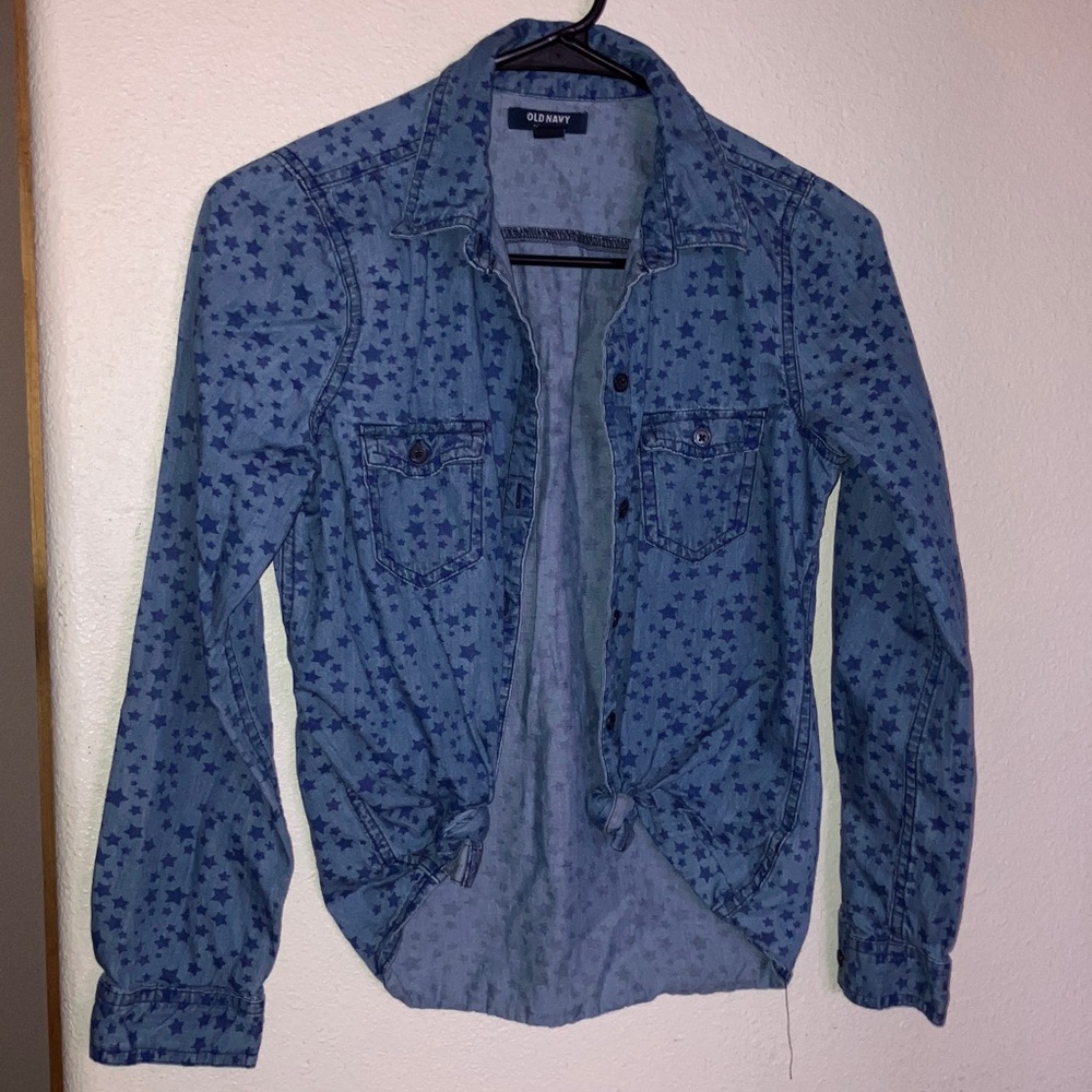 Old Navy Starry Blue Denim Button Shirt Lightweight 100%‎ Cotton Size XS